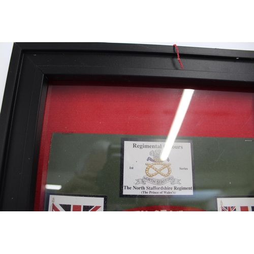 740 - Pair of framed Regimental Colours of the NORTH STAFFORD and the SOUTH STAFFORD Regiments. Including ... 