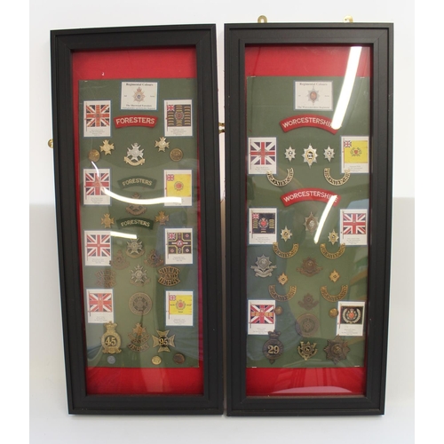 741 - Pair of framed Regimental colours of the SHERWOOD FORESTERS and the WORCESTERSHIRE Regiments. Includ... 