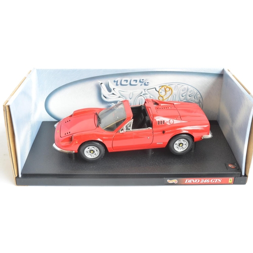 267 - Three Hot Wheels 1/18 scale highly detailed diecast Ferrari models to include Dino 246 GTS (54601, m... 