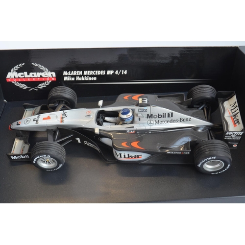 275 - Two boxed Minichamps (Paul's Model Art) 1/18 scale diecast McLaren Collection Mika Hakkinen F1 MP4 m... 