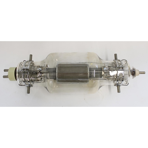 826 - Large glass tube valve with internal metal grille, L52cm