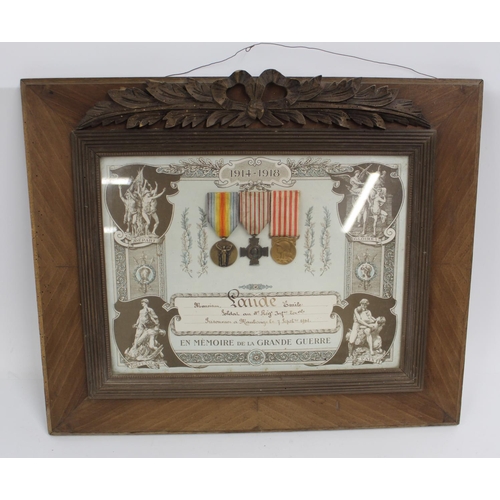 745 - Framed portrait of of a French infantry soldier in full combat uniform. Also with Croix de Guerre an... 