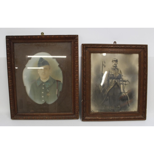 747 - Pair of portraits of French soldiers in full military uniforms. Frames 49cmx59cm and 46cmx 54cm