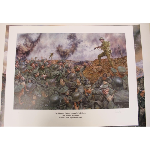 751 - Selection of war related prints signed by the artists. Pte Thomas 'Todger' Jones V.C. Don't Worry- I... 