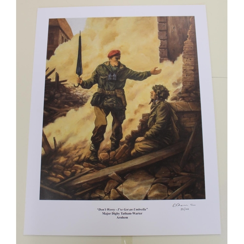 751 - Selection of war related prints signed by the artists. Pte Thomas 'Todger' Jones V.C. Don't Worry- I... 