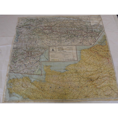 753 - WWII silk Escape map. Printed on both sides. Sheet A, France, Belgium, Holland. Sheet B, German - Sw... 