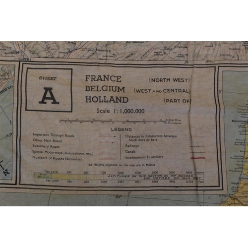 753 - WWII silk Escape map. Printed on both sides. Sheet A, France, Belgium, Holland. Sheet B, German - Sw... 