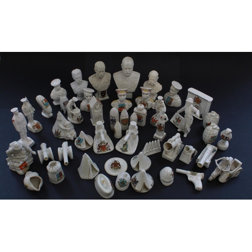 758 - Large collection of Crested Ware. Mainly soldiers in action ,machine gunners, mills grenades, cannon... 