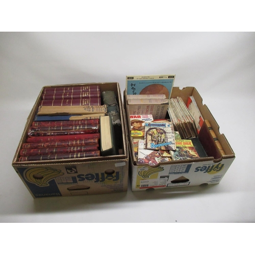 420 - Collection of books, comics and OS maps inc. Beano, Commando, etc. (2 boxes)