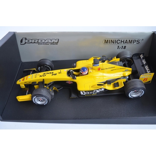 283 - 4x Minichamps (Paul's Model Art) 1/18 diecast Formula 1 racing car models, all Team Jordan to includ... 