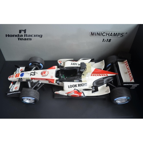 288 - 2x Minichamps (Paul's Model Art) 1/18 diecast Formula 1 Jenson Button Honda car models to include li... 