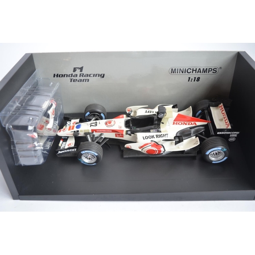 288 - 2x Minichamps (Paul's Model Art) 1/18 diecast Formula 1 Jenson Button Honda car models to include li... 