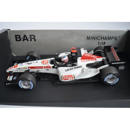 288 - 2x Minichamps (Paul's Model Art) 1/18 diecast Formula 1 Jenson Button Honda car models to include li... 