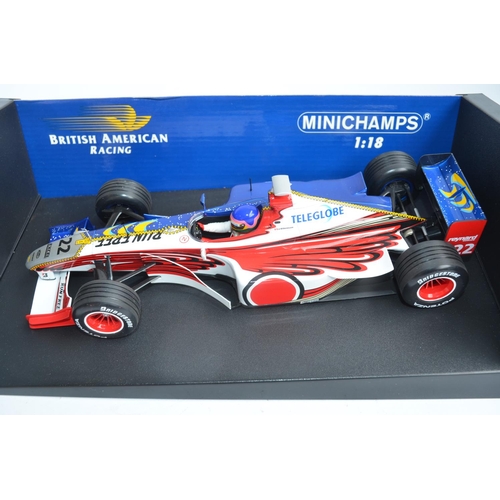 291 - 3x Minichamps (Paul's Model Art) 1/18 diecast Formula 1 racing car models to include 180 990022 BAR ... 