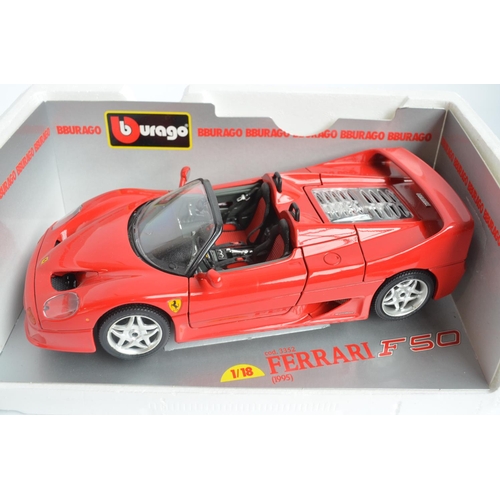 293 - 6x boxed diecast 1/18 scale Ferrari car models from Burago to include 550 Maranello (1996), F40 (198... 