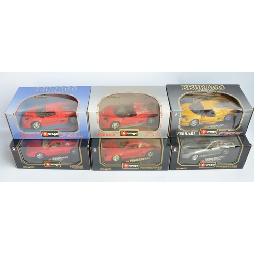 293 - 6x boxed diecast 1/18 scale Ferrari car models from Burago to include 550 Maranello (1996), F40 (198... 