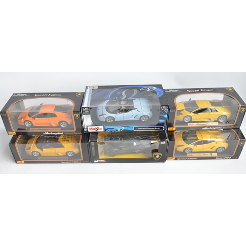 296 - 6x boxed diecast 1/18 scale Lamborghini car models from Maisto and Mondo Motors to include Gallardo,... 