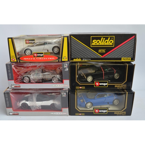 297 - Collection of 6x 1/18 scale diecast Bugatti and Pagani model cars to include a Solido Prestige Bugat... 