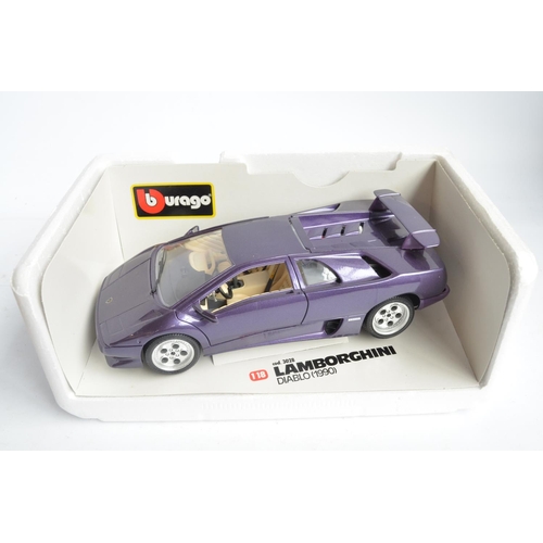 298 - 6x boxed diecast 1/18 scale Lamborghini and Maserati car models to include Burago Maserati 3200 GT (... 