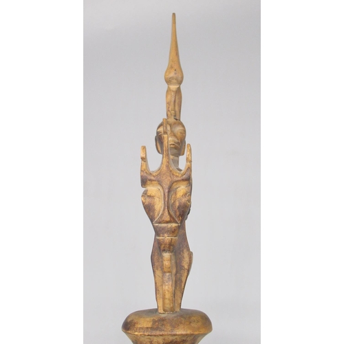 643 - Indonesian bone and hardwood blow dart holder, with ornate 'scrimshaw' work to bone body and figural... 