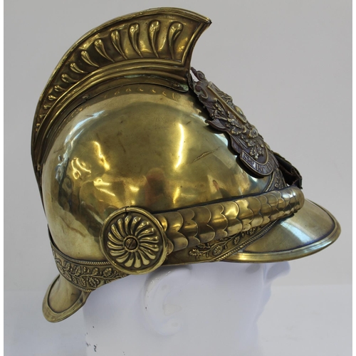 719 - 19th century Sapeurs Pompiers French Brass Fireman's Helmet. Complete with all original outer parts,... 