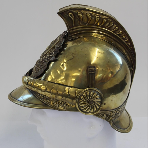 719 - 19th century Sapeurs Pompiers French Brass Fireman's Helmet. Complete with all original outer parts,... 