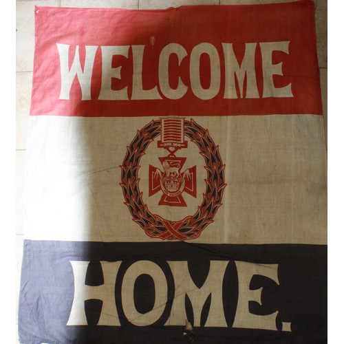 760 - WWI period WELCOME HOME Flag. Printed on cotton to be hung from homes of returning soldiers.