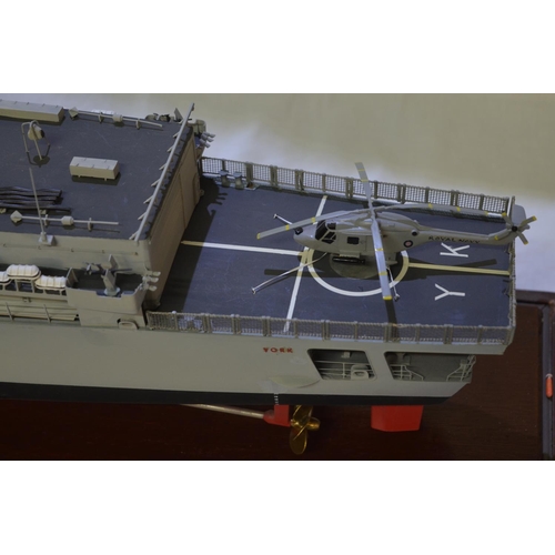 121 - Large well built cased 1/96 scale static model of the Royal Navy Type 42 Destroyer HMS York, mixed m... 