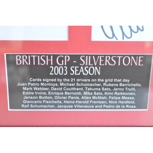 424 - Large framed collection of 21 Formula 1 drivers autographs from The British Grand Prix, Silverstone ... 