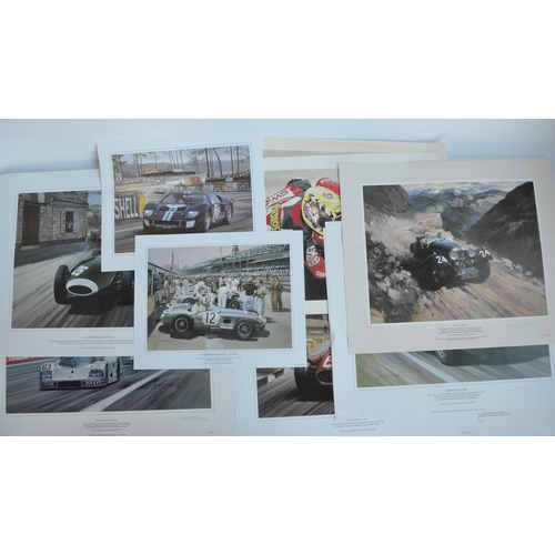 428 - Collection of motor racing prints by Michael and Graham Turner including 2 Michael and 1 Graham penc... 