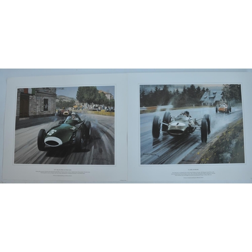 428 - Collection of motor racing prints by Michael and Graham Turner including 2 Michael and 1 Graham penc... 