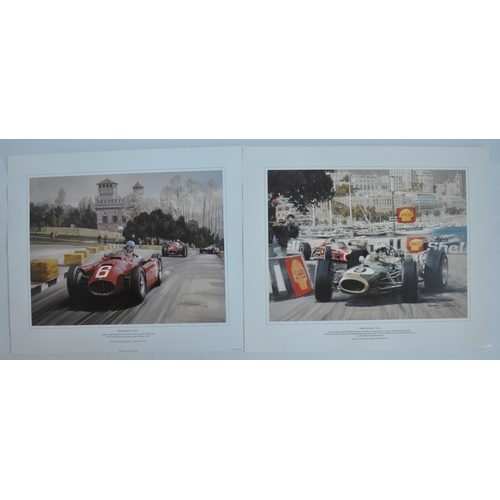 428 - Collection of motor racing prints by Michael and Graham Turner including 2 Michael and 1 Graham penc... 