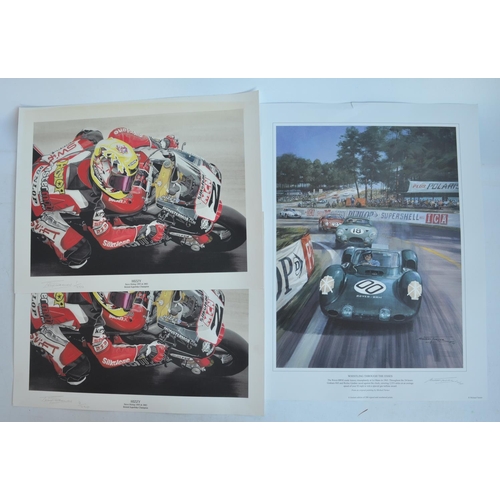 428 - Collection of motor racing prints by Michael and Graham Turner including 2 Michael and 1 Graham penc... 