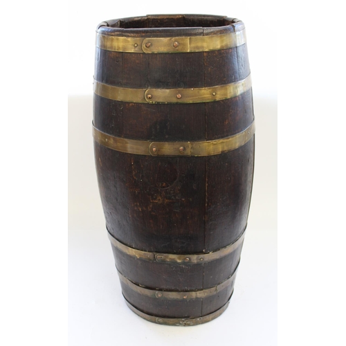 766 - Large Royal Navy Cooped Oak Barrel. with brass hoops and copper rivets. Hight 69cm