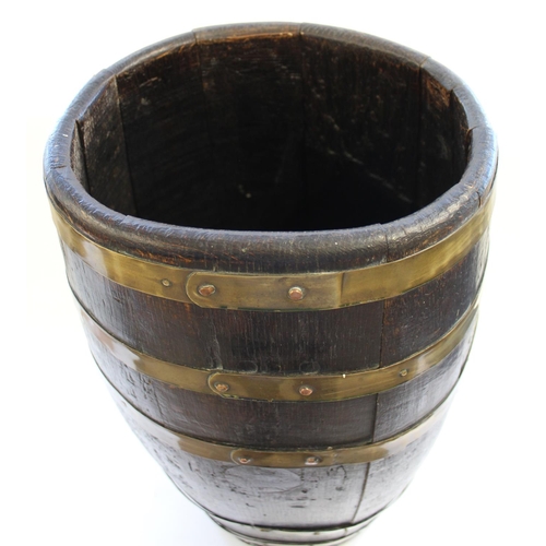 766 - Large Royal Navy Cooped Oak Barrel. with brass hoops and copper rivets. Hight 69cm