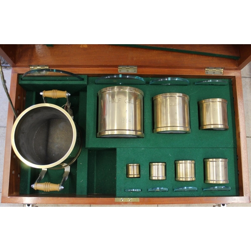 770 - Cased set of 8 cylindrical brass measures of capacity marked 