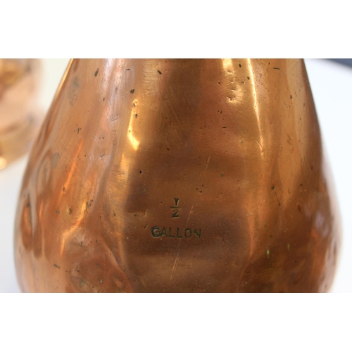 773 - Set of 5 copper jugs consisting of x3 1 Gallon, Gill and a 1/2 Gill