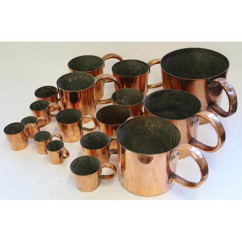 774 - Large graduated sets of Royal Navy rum issue copper measures from 1/2 Gill to a Gallon, inc . Gills,... 