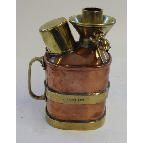 775A - C20th West Riding County Council 'Chekpump' Quart 20 degrees C brass and copper petrol can