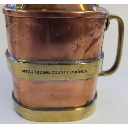 775A - C20th West Riding County Council 'Chekpump' Quart 20 degrees C brass and copper petrol can