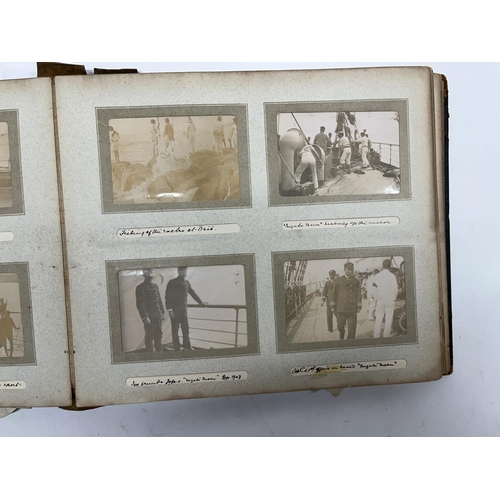 777 - c1902-1906 British Military world tour photo album comprising mostly 9cmx6cm photos covering China, ... 