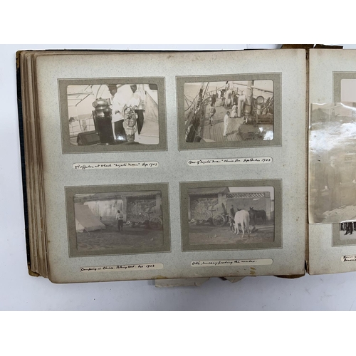 777 - c1902-1906 British Military world tour photo album comprising mostly 9cmx6cm photos covering China, ... 