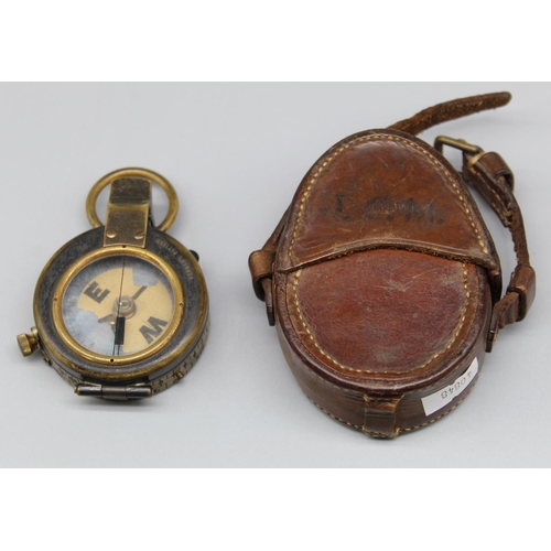 646 - Military marching compass by Short & Mason Ltd dated 1914 serial no.8320 in leather case by Hobson &... 