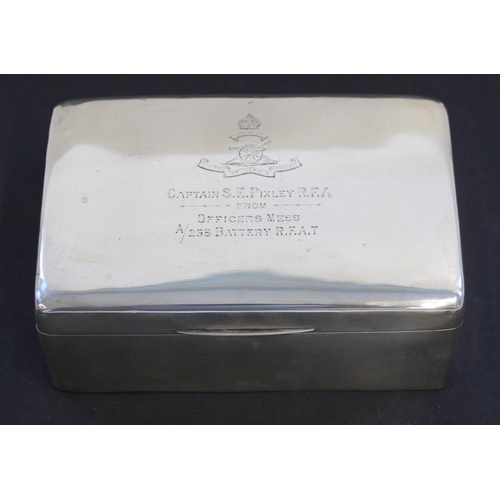 778 - WWI period hallmarked silver cigarette table presentation box with cedar interior, the hinged lid en... 