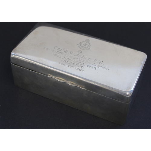 779 - Victoria Cross interest

A hallmarked silver presentation silver cigarette table box with cedar line... 