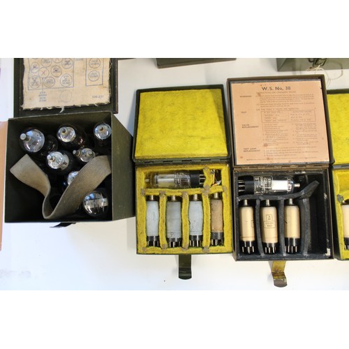 835 - Selection of WWII period military cased spare valves incl. Cases 4 valve No. 3 ZA 9817, Wireless Set... 