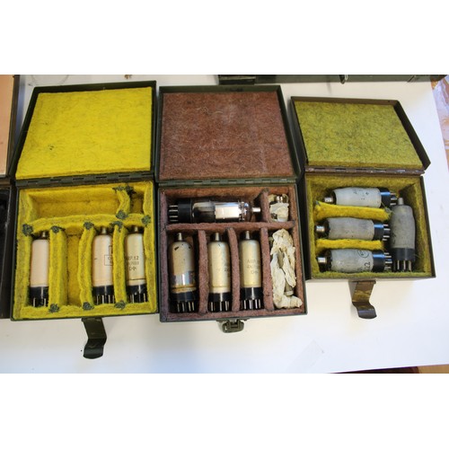 835 - Selection of WWII period military cased spare valves incl. Cases 4 valve No. 3 ZA 9817, Wireless Set... 