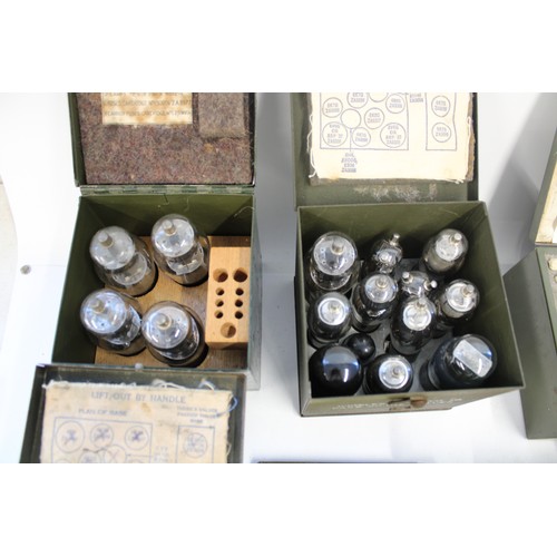 835 - Selection of WWII period military cased spare valves incl. Cases 4 valve No. 3 ZA 9817, Wireless Set... 