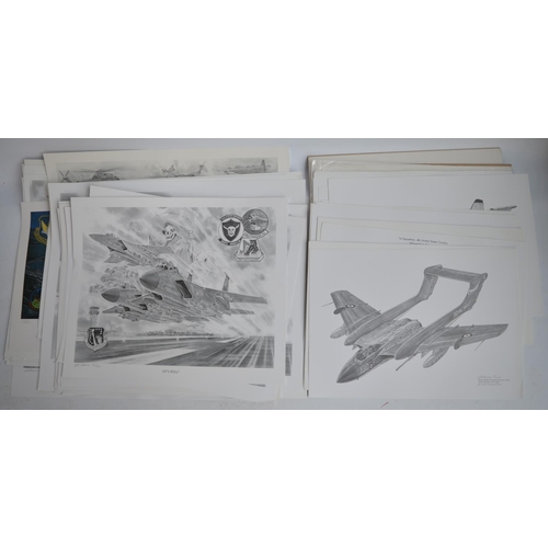 750A - Collection of over 100 post war/Cold War and modern era related aviation pencil sketch prints by Geo... 