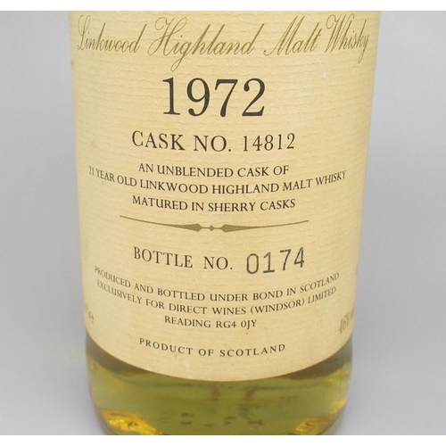 250 - Linkwood Highland Malt Whisky 1972 First Cask 21 Year Old, Cask no.14812, Bottle no.0174, 70cl 46% v... 